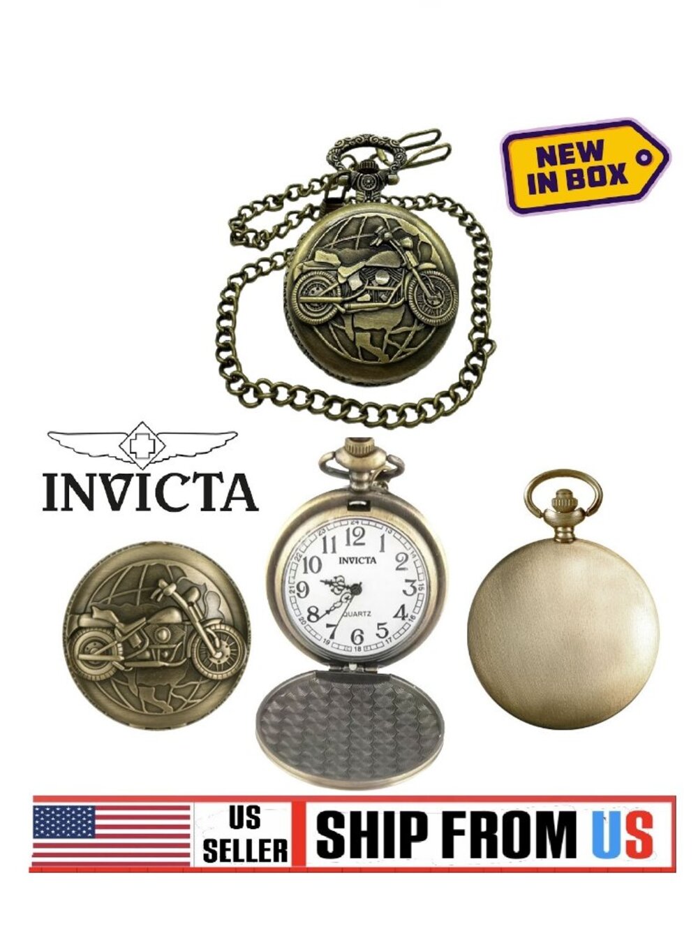 $199 Invicta Vintage Road Warrior Bronze 47mm 49002 Pocket Watch NIB